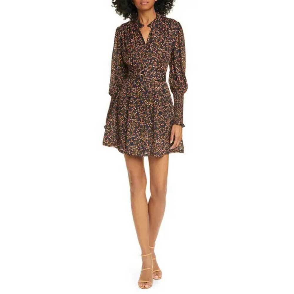 Nicholas High Neck Silk Floral Ruffle Mini Dress